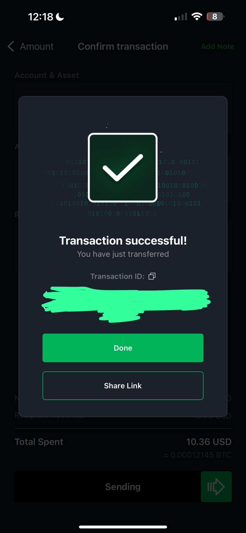 Green Transaction Sent