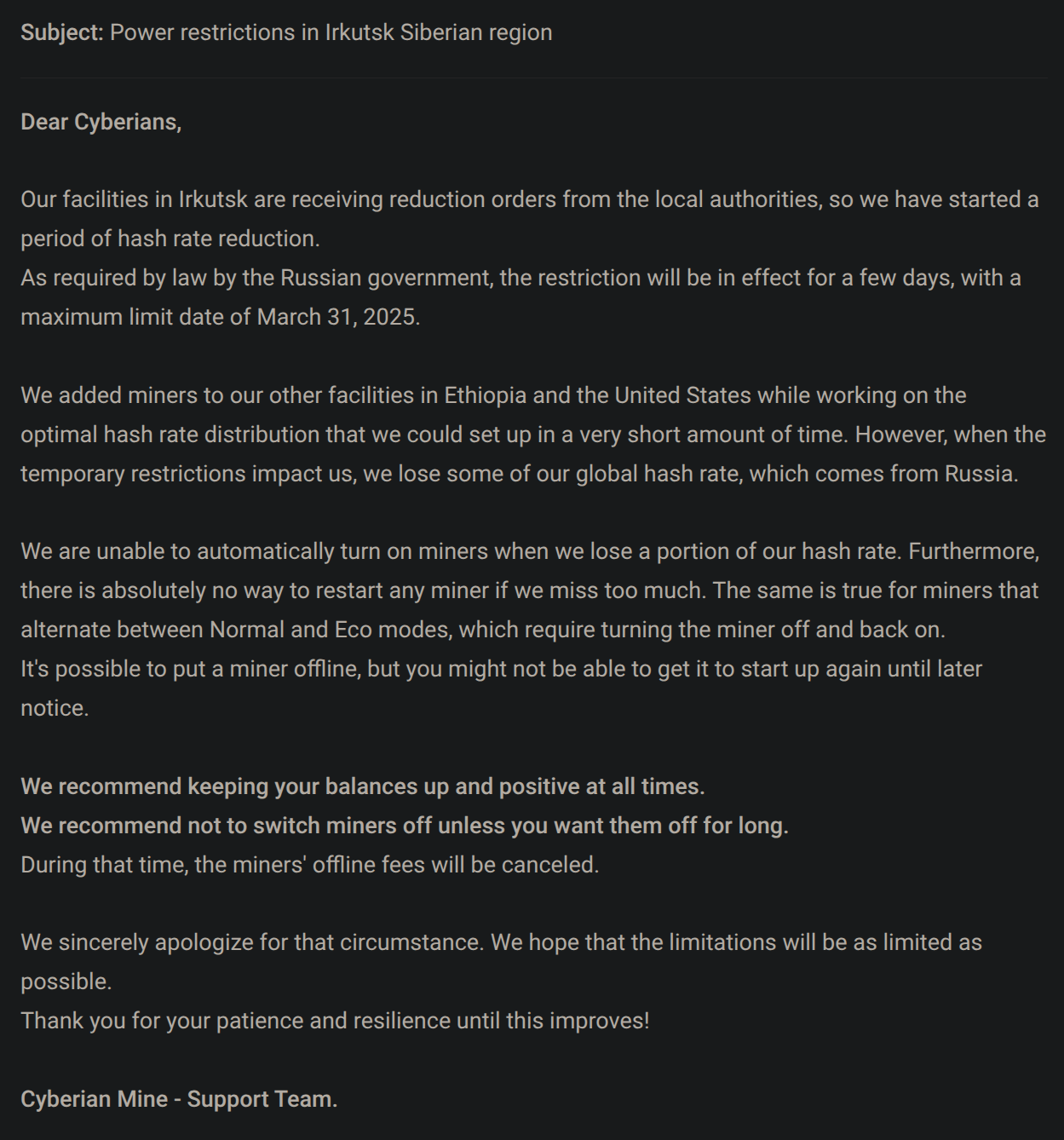 Cyberian Mine Challenges